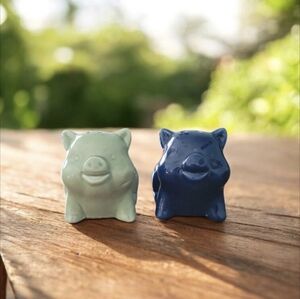 Salt & Pepper Ceramic Pigs in Blue and Green NWT